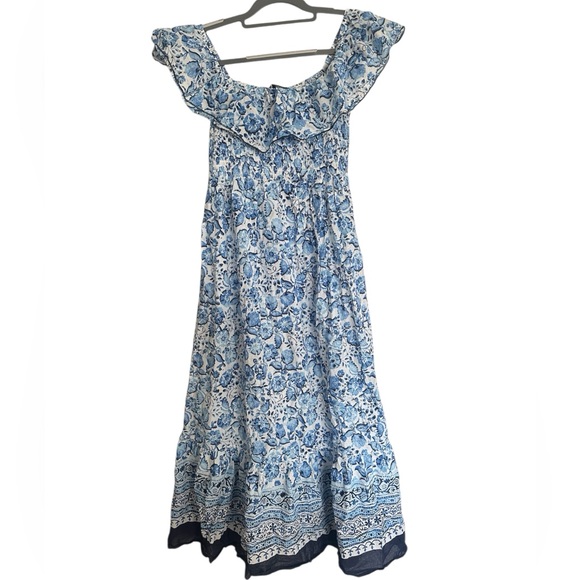 blue dress white flowers White Blue Floral A Line Strapless Corset Tiered Short Homecoming Dress